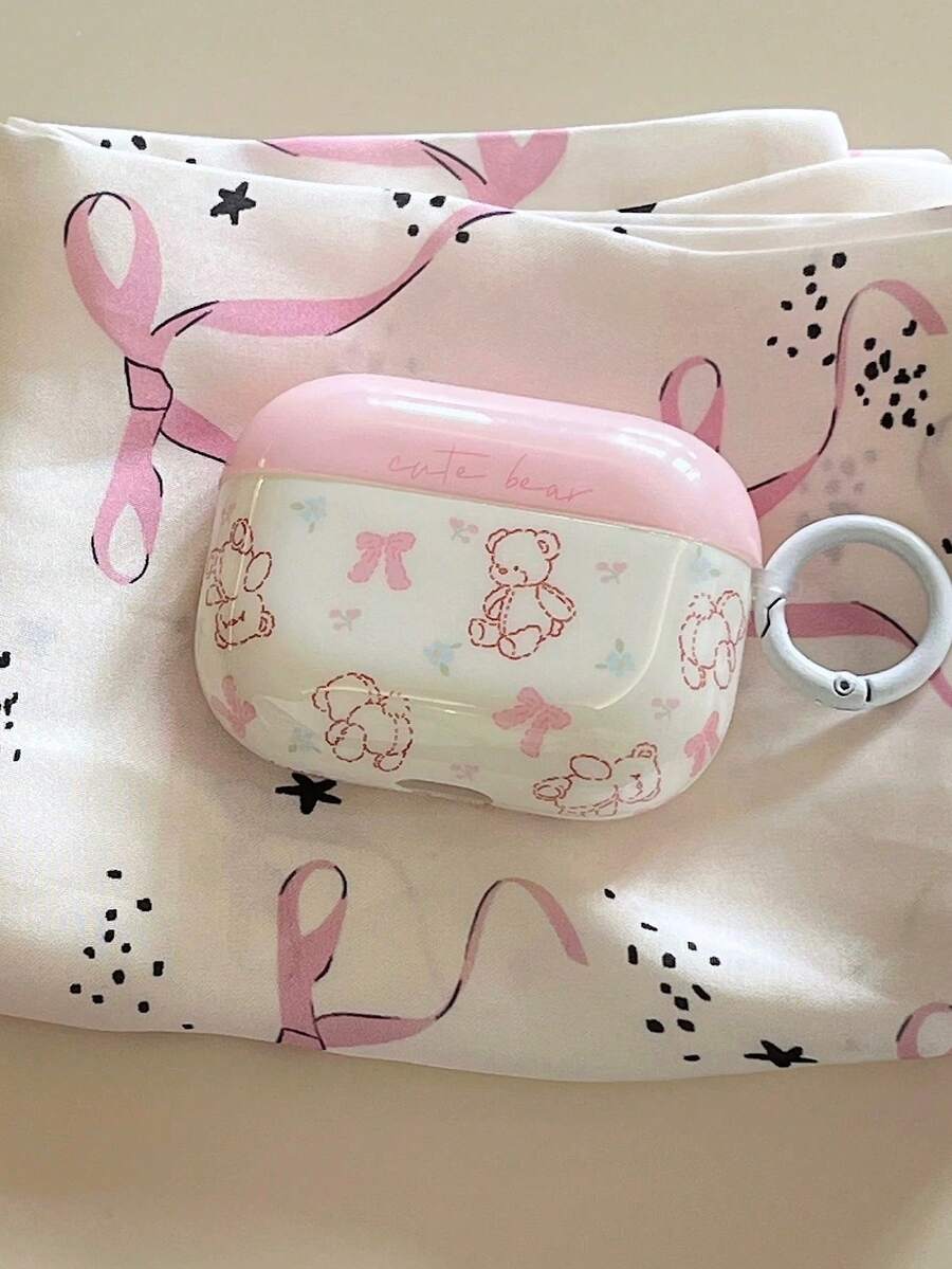 可爱粉色小熊蝴蝶结保护壳，兼容 Pro第二代、新款苹果耳机4/2/3/Pro，创意个性化硅胶防摔软壳