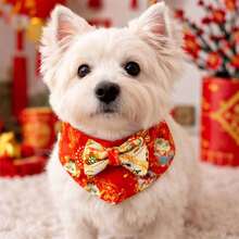 Pet Chinese New Year Scarf, Classic Red Floral Design, Fashionable And Comfortable, Cute Scarf For Small Cats And Dogs, Pet Saliva Towel, Pet Decoration, Kitten Scarf Clothing, New Year Dress Up Decoration, Cat Costume - Multicolor - View 4