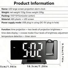 1pc Projector Alarm Clock, Bedroom Ceiling Large-Screen Projected Clock, Digital Clock With 180° Projection Function, 4 Brightness Levels, 12/24-Hour Alarm Projector With Temperature, Date, And Nap Timer - 彩色 - 查看 10