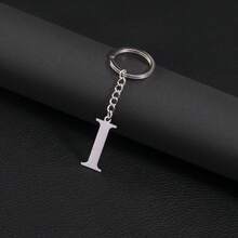 1pc Stainless Steel Minimalist A-Z Letter Keychain, Metal Material, 26 English Letters, Couples Keyring, Wallet/Handbag Accessory, Gift/Souvenir, Car Decor, Bag Charm, Cute Gothic/Y2K Style, With ID Card Holder Lanyard, Christmas Decoration - Silver - View 30