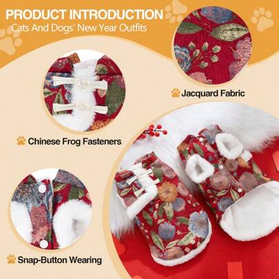 1pc Cute Dog New Year Outfit, Button-Up Cheongsam, Dog & Cat New Year Costume, Suitable For Maltese, Yorkshire Terrier, Chihuahua, Warm Winter Vest
