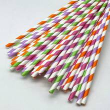 Paquete de 25/100 pajitas de papel a rayas de colores variados - 6 x 197 mm | Perfectas para café, cócteles, té con leche y como decoración para cumpleaños, bodas y fiestas en cualquier ocasión. Se disuelven en agua. - Multicolor - Ver 10