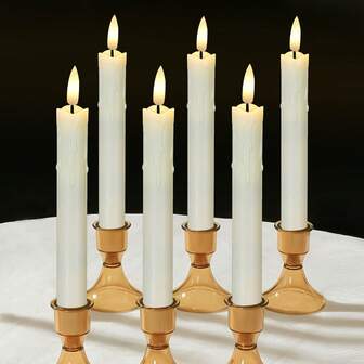 6pcs Flameless Taper Candles, Tear Drop Stem Wax Battery Operated LED Candle Holders With Flickering Flame, Suitable For Halloween, Christmas, Church, Wedding