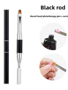 双头美甲凝胶刷，黑粉色，二合一设计，UV凝胶刷/刮刀，亚克力美甲延长胶美甲工具，美甲双头多功能胶笔，快速延长胶笔，钢推光疗笔，水晶笔，胶压花棒，1支双头美甲工具 - 彩色 - 查看 1