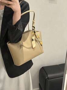 Nueva bolsa de hombro versátil de lujo con estampado gráfico para mujeres - Caqui - Ver 9