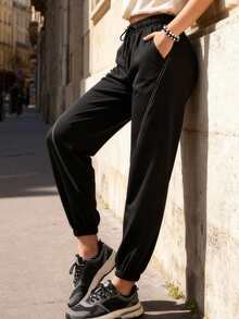 女士休闲锥形裤，四季皆宜！弹性腰带，抽绳设计，带口袋，适合健身锻炼和通勤。