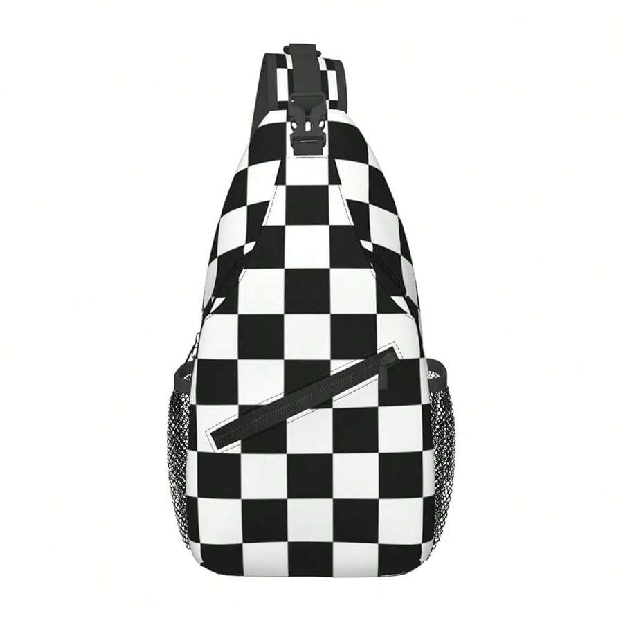 Checkered Sling Bag For Women Crossbody Bag Checkerboard With Black And White Squares Sling Backpack For Men Abstract Geometric Pattern Shoulder Bag Gym Sports Travel HiFKing Daypack - Blackwhite - 查看 1