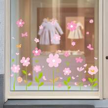 1pc Bohemian Style Pink Butterfly & Floral Watercolor Glass Sticker, Self-Adhesive Wall Decor For Home, Bedroom, Office, Kitchen - Spring & Summer Themed Art Design, Reusable Decoration, Vibrant Room Accent, Easy To Install Sticker, Butterfly Decor - Flowers and Plants - View 6