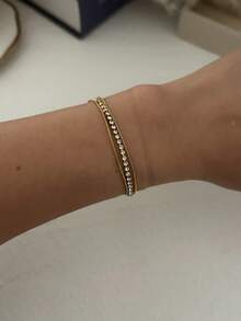 1pc Luxury Gold Stainless Steel Zirconia Bracelet, Versatile For Women's Daily Commute, Gathering With Friends, Romantic Festivals, Street Photography, Fashion Shows - Gold - View 10