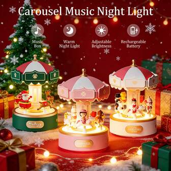 Rotating Carousel Music Box, Santa Claus Reindeer Figurine With LED Lights, Suitable For Girls, Birthday/Christmas Decor, Birthday/Valentine's Day Gift, Home, Office Or Party Decoration - Compact Holiday Decor Centerpiece, Illuminated Christmas Decoration, Holiday Centerpiece