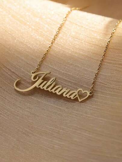 1pc Hollow Name Necklace, Personalized Stainless Steel Gold Hollow Name Necklace, Wedding Jewelry Gift, Valentine's Day/Mother's Day Gift. Multifunctional, Decorative, Exquisitely Carved, Fashionable, Neat, Colorful, Modern, Cute & Unique Ideal Gift