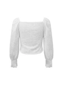 French Elegant White Tie-Up Blouse, Off-Shoulder Design, Spring/Autumn - White - View 10