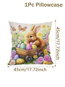 1pc Easter Bunny Pillowcase, 18 * 18inch Rabbit Flower & Eggs Pattern Festive Throw Pillow Cover, Polyester Farmhouse Style Cushion Cover Perfect For Couch Sofa Living Room Bedroom Home Decor, Easter Decor Without Pillow Inserts, Spring Theme Party Supplies - Multicolor - View 4