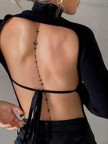 2 Sheets Sexy Line Style Body Art Back Waist Spine Painting Temporary Tattoo Stickers, Moon, Heart And Geometric Patterns.Waterproof Fake Tattoos,Lasting 2-5 Days,Can Be Applied To The Arms, Neck, Waist, Spine, And Legs. Perfect For Festivals, Weddings, Vacations, Party Gifts, Music Festivals, And Body Decoration. - Black - View 7