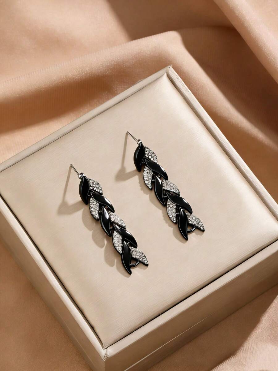 1 pereche cercei vintage la modă cu stras din aliaj de zinc, cu coadă de pește și ciucure, potriviți pentru purtarea zilnică a femeilor, evenimente, petreceri - Gun Black - Vizualizare 1