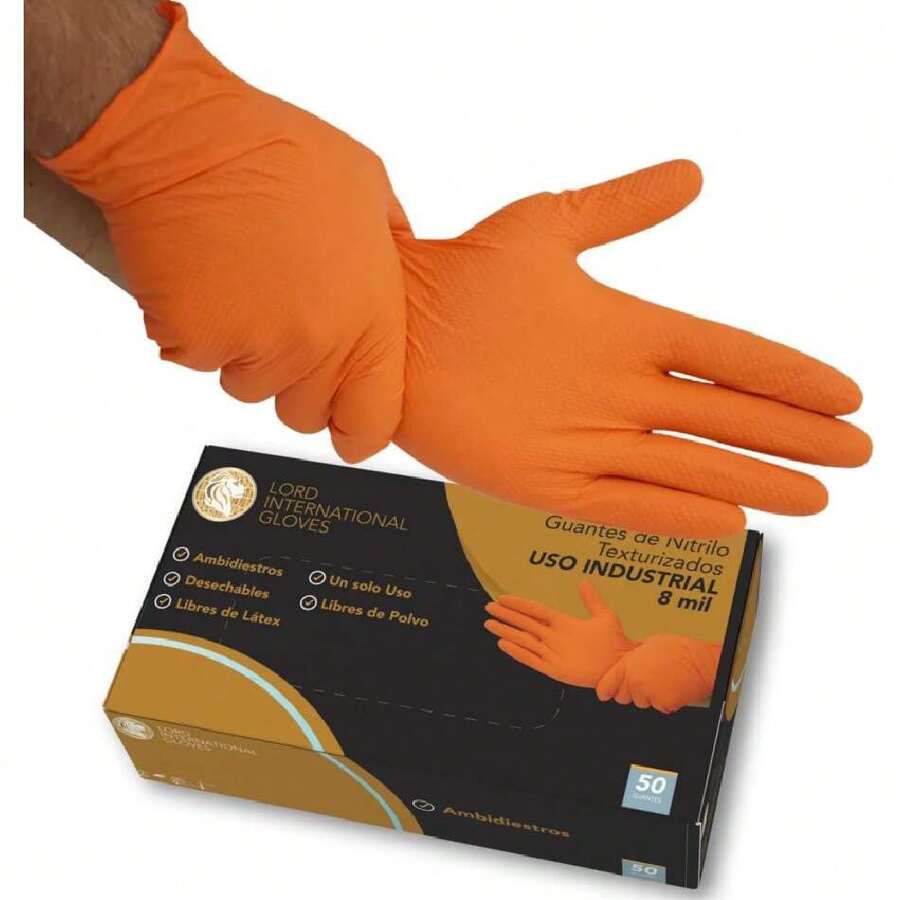 Guantes industriales de nitrilo texturizados DIAMANTE resistentes agarre tipo Thor Textura diamante 8 mm espesor Sin látex Sin polvo Resistencia a la tracción ambidiestros,37569709 - Multicolor - Ver 1