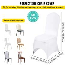 50Pcs 100Pcs Arched Chair Covers Spandex Black Or White Folding Kitchen Chairs Cover Universal Washable Slipcovers Protector Removable Chair Seat Covers For Wedding Party Dining Room Banquet Event - 白色 - 查看 4