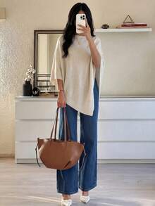 2025简约舒适披肩上衣优雅端庄春秋时尚优雅宽松针织披肩上衣女宽松版型轻薄秋季休闲旅行沙滩百搭款式 - 卡其色 - 查看 3