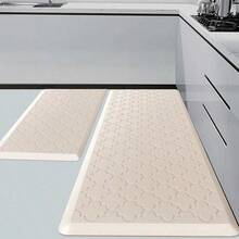 &Kisfam Juego de 2 Tapete para Cocina Antifatiga y Acolchonados con Base Antideslizante Estriada Alfombras Impermeables y Ergonómicas para Estar de Pie Tapete Baño 44x75cm + 44x150cm Beige - Beis - Ver 2