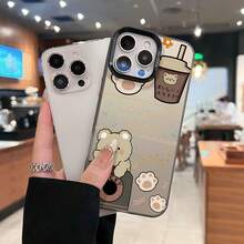 Estuche para teléfono con taza de café de oso encantador Compatible con estuches para teléfonos   17  16 Pro Max  15 Pro Max  13 y  12 Hecho de material de TPU que brinda protección contra golpes y caídas Un gran regalo para familiares, amigos, seres queridos, novios / novias y para Navidad - Negro - Ver 1
