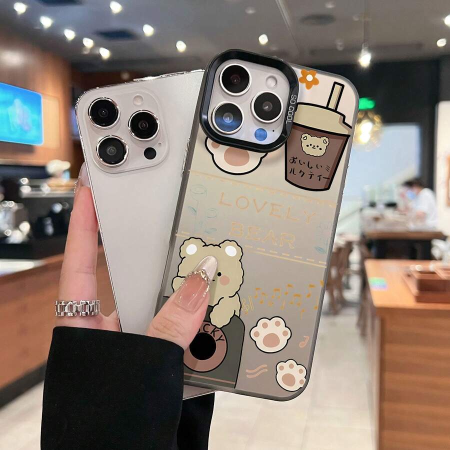 Estuche para teléfono con taza de café de oso encantador Compatible con estuches para teléfonos 17 16 Pro Max 15 Pro Max 13 y 12 Hecho de material de TPU que brinda protección contra golpes y caídas Un gran regalo para familiares, amigos, seres queridos, novios / novias y para Navidad - Negro - Ver 1