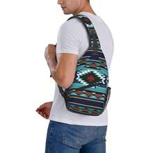 Southwest   Sling Bag For Women Crossbody Bag  Turquoise Striped Geometry Print Sling Backpack For Men  Design Shoulder Bag Gym Sports Travel HiFKing Daypack - 藍綠色 - 查看 8
