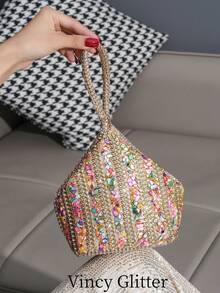 Women's Rhinestone Decorated Clutch Bag, Unique Shape Evening Bag For Gala, Party, Formal Occasions, Matching Formal Dress - Champagne - View 1