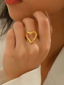 1枚心形不对称朋克风休闲派对礼物戒指（女士款） - 金色 - 查看 4