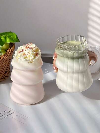 1PC, 550ml, Aesthetic Ribbed Fluted 3-Tier Tree Shape, Borosilicate Glass, Heat Resistant, Iced Coffee, Matcha Latte, Smoothie, Milkshake, Drinkware, Glass Coffee Cup, Cups, Cup, Gifts For Women, Valentine's Day, New Year, Party Decorations, Romantic Wedding, Birthday, Anniversary, Home Office, Tableware, Gift, Coffee, Elegant Glassware, Decorations, Cup, Coffee Cup, Cups, Gifts For Women, Valentine's Day, Glass, Coffee, Gift