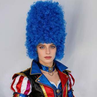 Peluca de mujer sintética con sombrero de copa alto y rizado en azul real, para disfraces, cosplay, películas, televisión, juegos, personajes de dibujos animados, festivales, carnavales, conciertos, Comic Con, exposiciones, fiestas diarias, regalos de Navidad, cumpleaños, celebraciones nocturnas, decoración, fotografía, accesorios de escenario, regalo para principiantes