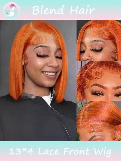 8-16inch 180% Density Put On&Go 350 Ginger Lace Front Wig Bobs Human Blended Hair Lace Frontal Wigs Straight Lace Front Wigs 13X4 Lace Frontal Wig(Blended Wigs-A Mix Of Human Blended Hair And Synthetic)Wigs Human Blended Hair/Women's Human Blended Hair Wig/Human Blended Hair Lace Front Wigs/Wigs Glueless/Bleached Knots/Pre Plucked/Lace Wig/Gifts For Her / Gifts For Him/Romantic Gift/Love Gift/Couple Gift/Valentine Present