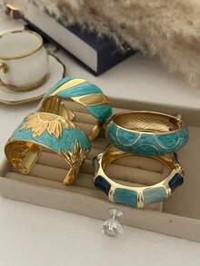 1pc Alloy Bohemian Minimalist Enamel-Look Colorful Bangle Bracelet, Suitable For Women's Daily Commute, Gathering With Friends, Romantic Festivals, Street Photography, Fashion Shows (The Texture And Color Of The Bracelet May Differ From The Actual Product) - Multicolor - View 7