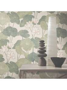 Papel pintado de lirio beige y verde, rollo - Beige/Verde - Ver 10