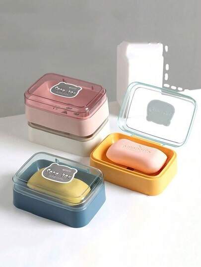 Creative Flip-Cover Transparent Plastic Soap Dish, Minimalist Design, Suitable For Home, Dorm, Bathroom, Balcony And Other Occasions, Home & Bathroom Decor, Autumn Decor, Back To School Decor