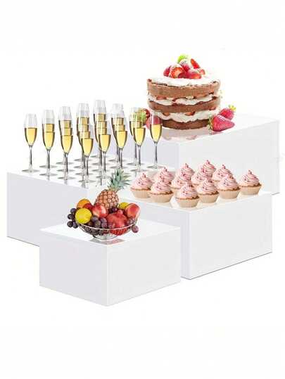 Juego de 3/4/6 piezas de soporte para pasteles de acrílico - Estante de exhibición transparente con fondo hueco, elegante soporte para postres para fiestas, cupcakes, pasteles - Uso versátil, sin electricidad requerida