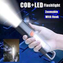 High Lumens LED Flashlight, Telescopic Zoom, Tactical Flashlight, USB Rechargeable, Built-In Battery, Suitable For Outdoor Emergency Lighting, Hiking, Camping, Fishing, Running, Work, Automotive And Other Outdoor Activities - Light Grey - View 2