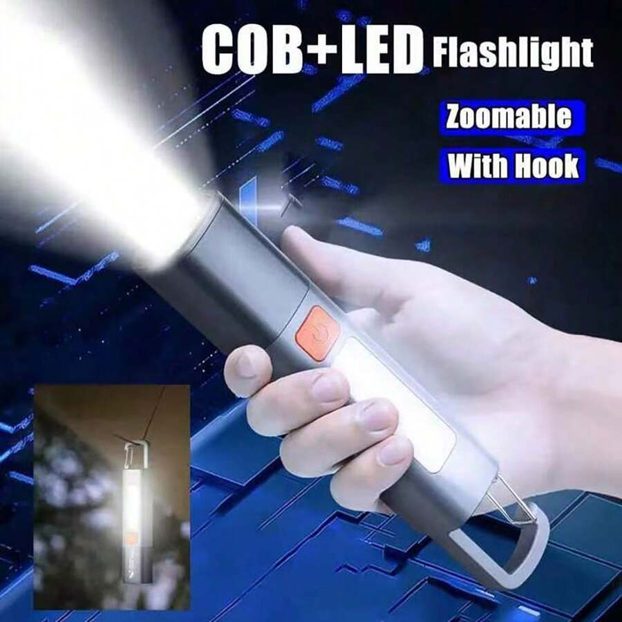High Lumens LED Flashlight, Telescopic Zoom, Tactical Flashlight, USB Rechargeable, Built-In Battery, Suitable For Outdoor Emergency Lighting, Hiking, Camping, Fishing, Running, Work, Automotive And Other Outdoor Activities