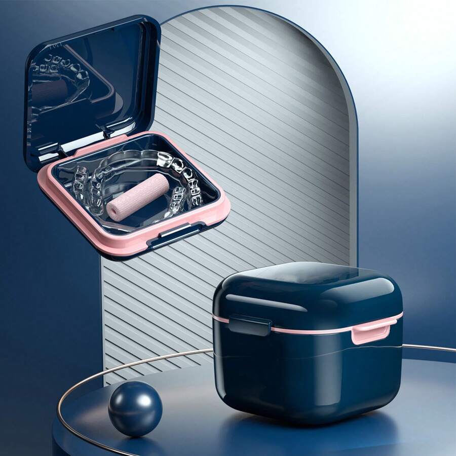 Denture Case With Drainage | Durable Plastic Cup For Effective Stain Removal | Ideal For Dentures – Blue