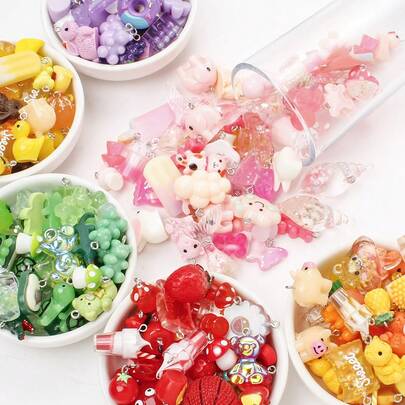 4Amazonia 10pcs/Set Cute 3D Fruit, Animal, Flower Resin Pendant, Y2K Style Faux Food, Candy Jar Pendant, Suitable For DIY Keychain, Bracelet, Earrings And Other Jewelry Making