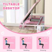 QABA Kids Desk And Chair Set, Height Adjustable Children Study Table And Chair Set With Tiltable Desktop, Drawer And Shelves For Boys Girls Ages 3-12, Pink - Pink - View 3