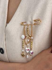 1pc Vintage Ceramic Bow & Heart Shaped Brooch Pin, Suitable For Daily Wear On Clothes, Hats, Pants, Etc. - Multicolor - View 4