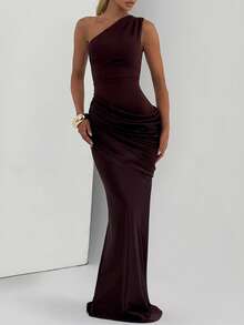 Sadona Women's Sexy One-Shoulder Bodycon Dress, Summer Draped Long Dress, Brown, Elegant For Birthday Party, Cocktail Gown - Brown - View 6