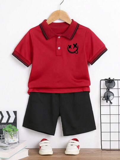 Bộ áo polo tay ngắn và quần short in hình hoạt hình thường ngày cho bé trai, thích hợp cho kỳ nghỉ hè.