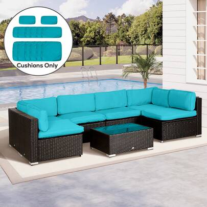 Outsunny 14Pcs Outdoor Cushion Covers, Patio Cushion Covers Replacement For Rattan Sofa Set - No Cushion Included, Light Blue