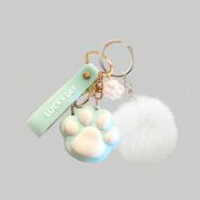 Cute Cartoon Cat Paw Keychain, Fluffy Pom Pom Pendant, Holiday Gift, Girlfriend Gift - Multicolor - View 9