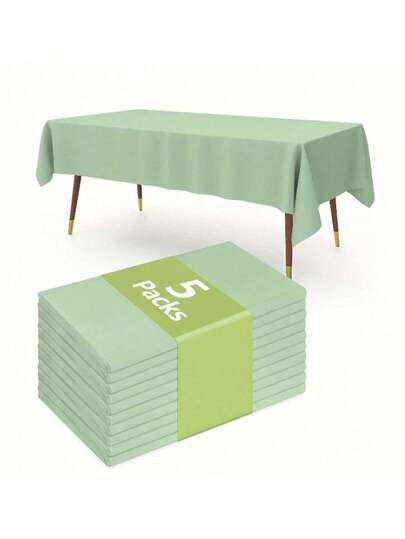5pcs Sage Green Plastic Tablecloths, Rectangular, PEVA Material, Disposable, Suitable For Birthday Parties, School Kitchens And Restaurants