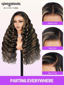 MEGALOOK 6英寸×5英寸透明蕾丝前假发，100%真人发丝，波浪渐变色，漂白发结，适合初学者，日常办公、万圣节、派对、度假、校园、圣诞节、婚礼等各种场合。 - SNATURAL/27 - 查看 6