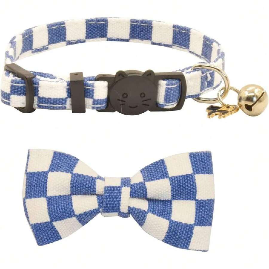 Bowtie Cat Collars Breakaway With Bell, Adjustable Cute Kitty Collars  Buckle Kitten Collar For Cat Puppy 7.5-11in (Blue Plaid),37555684