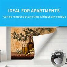 1 片复古厨房墙贴 - 自粘 PVC 贴纸，卡通橄榄油瓶和陶瓷罐图案，哑光表面，可重复使用，易于粘贴，PVC 材质，适用于厨房装饰、厨房墙面装饰 | 乡村风厨房装饰 | PVC 贴纸、厨房装饰及配件 - 彩色 - 查看 10