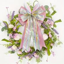 1个19.6英寸复活节蝴蝶结，可用于花环装饰、复活节树顶装饰、春季家居前门户外装饰，带兔耳朵粉色编织蝴蝶结 - 彩色 - 查看 6